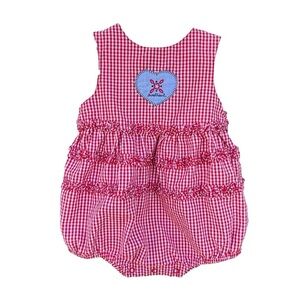 Vintage‎ Gymboree Red Gingham Girl Sweetheart Bubble Romper Sleeveless 3-6 Mos